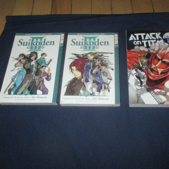 Suikoden III Vol. 3 & 5 (Tokyopop)/ Attack on Titan Vol. 1 Mangas in English - Picture 1 of 3
